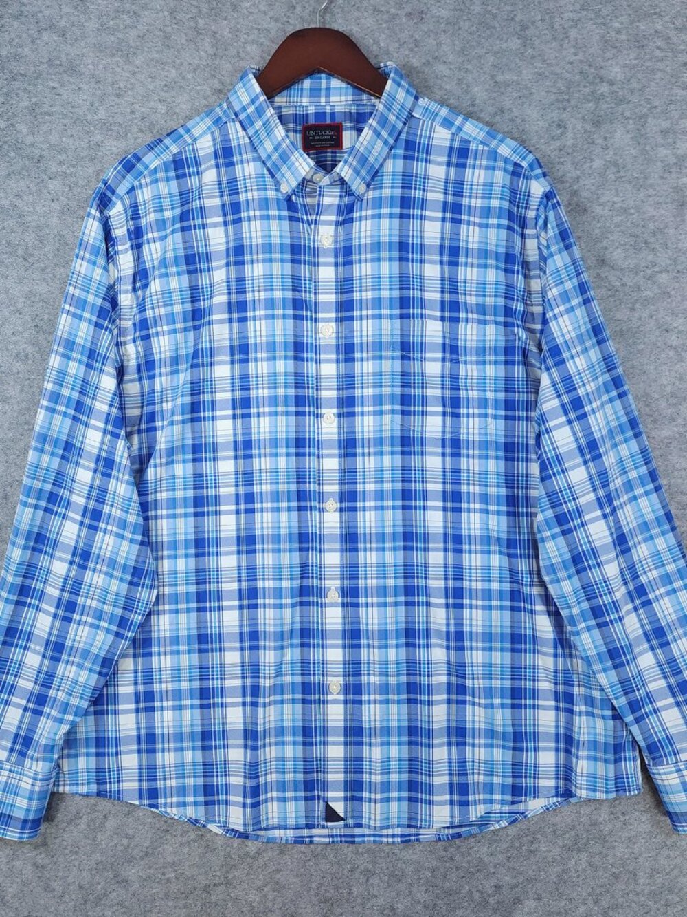 UNTUCKit Tramonti Shirt XXL Blue Plaid Performance Long Sleeve Nylon Stretch